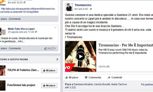 BARCELLONA – Da Facebook i Tiromancino ricordano il 21enne Giambò morto all’alba di martedì scorso a Lipari