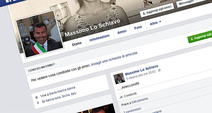 SANTA MARINA SALINA – Revocate le misure cautelari al sindaco Lo Schiavo, su Facebook ”…..Arieccomi!!!” e numerosissimi ”mi piace”
