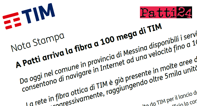 PATTI – A Patti arriva la fibra a 100 mega di TIM