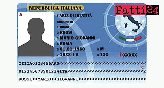 PATTI – Carta di identità elettronica. 22,50 euro per il rilascio