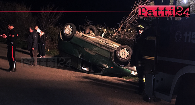 SAN PIERO PATTI – Incidente stradale autonomo. Auto esce fuori strada e si ribalta, 2 feriti .