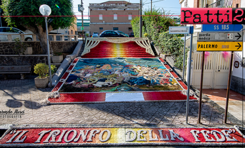 TERME VIGLIATORE – ”Il trionfo della fede”. Particolare infiorata di Umberto Cipriano, omaggio a Maria Santissima delle Grazie.