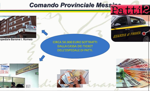 PATTI – Nel 2019 dipendente Asp, avrebbe sottratto 50mila euro dalla cassa ticket dell’Ospedale. Costretto a restituire il maltolto, ora dovrà chiarire motivazioni illecito comportamento.