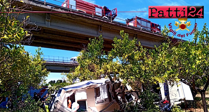 A20 – Auto con carrello trasportante mezzo nautico precipita dal viadotto nei pressi di Pace del Mela. Un morto e un ferito.
