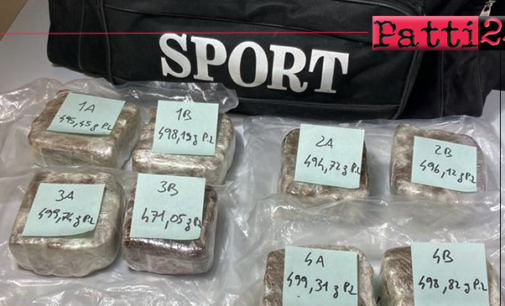 MESSINA – Rinvenuti e sequestrati 5 kg di hashish e 200 gr di cocaina. Arrestato 34enne messinese